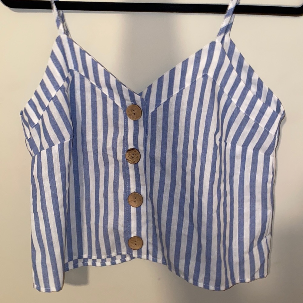 Blue and white striped tank top
